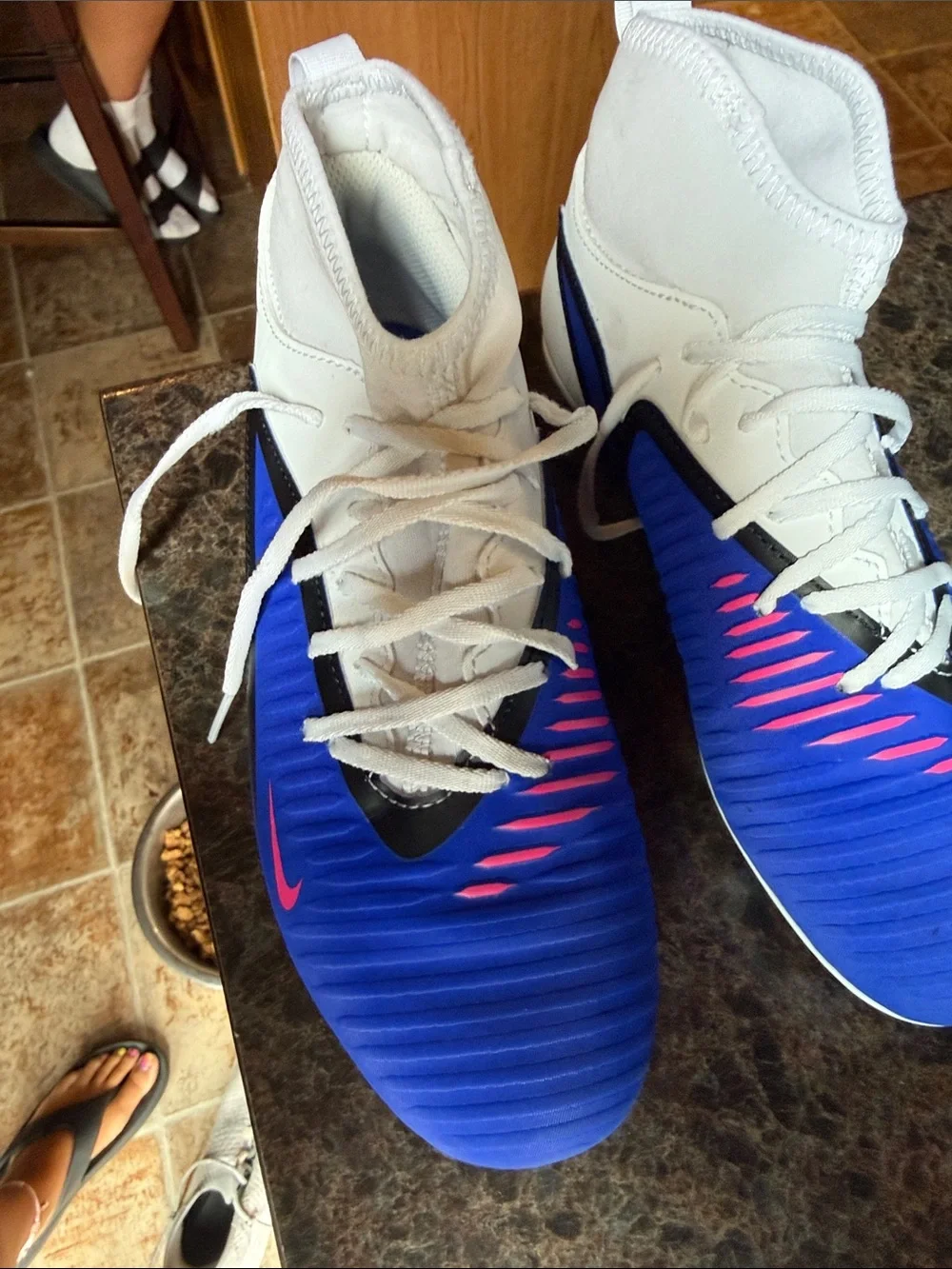 White & Blue Kids Soccer Shoes